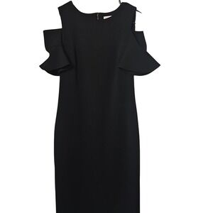 Calvin Klein Black Cold Shoulder Fitted Sheath Dress Zip back Women's Size 6